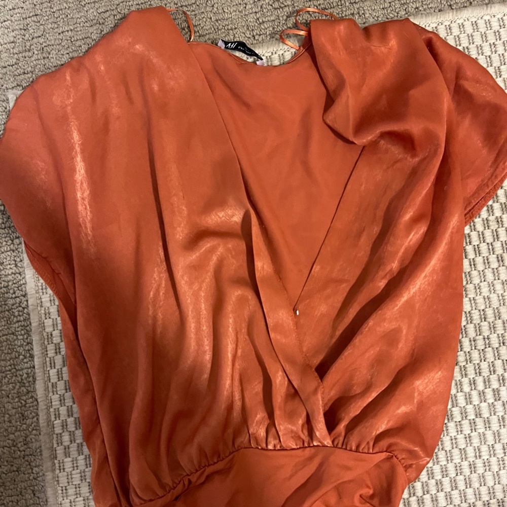 Size M Zara Orange Satin Top/Bodysuit